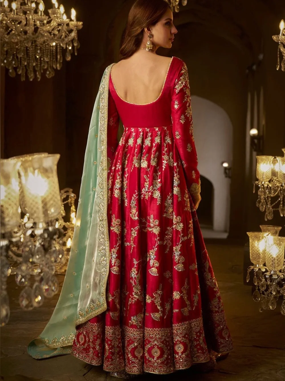 Lashkaraa Hot Pink Embroidered Anarkali sequined beaded dress - Picture 4 of 6
